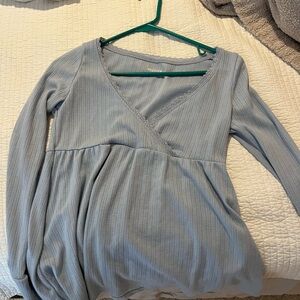Women's Blue V-Neck Top